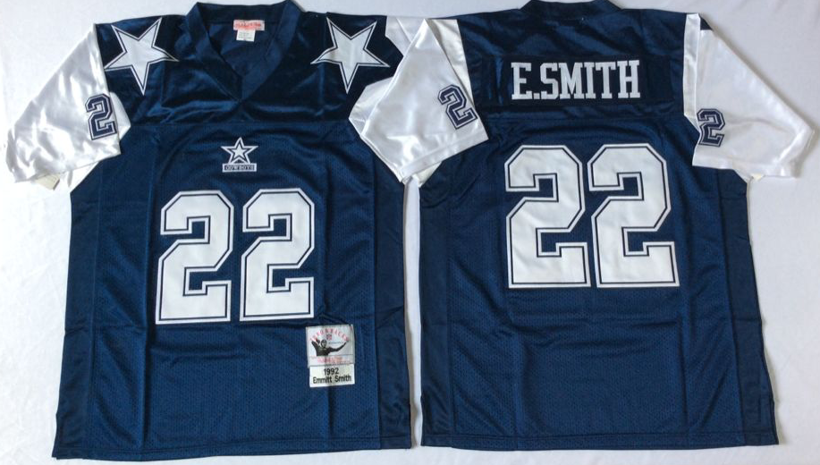 Men NFL Dallas Cowboys 22 E Smith blue Mitchell Ness jerseys